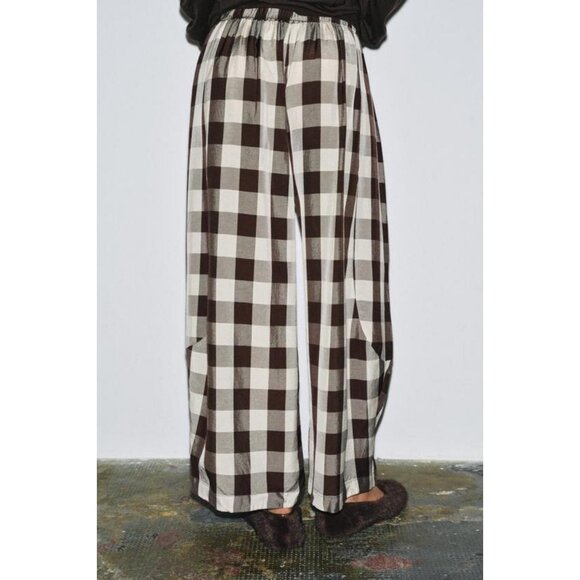 ZARA ZW COLLECTION GINGHAM CHECK TROUSERS - Picture 3 of 9